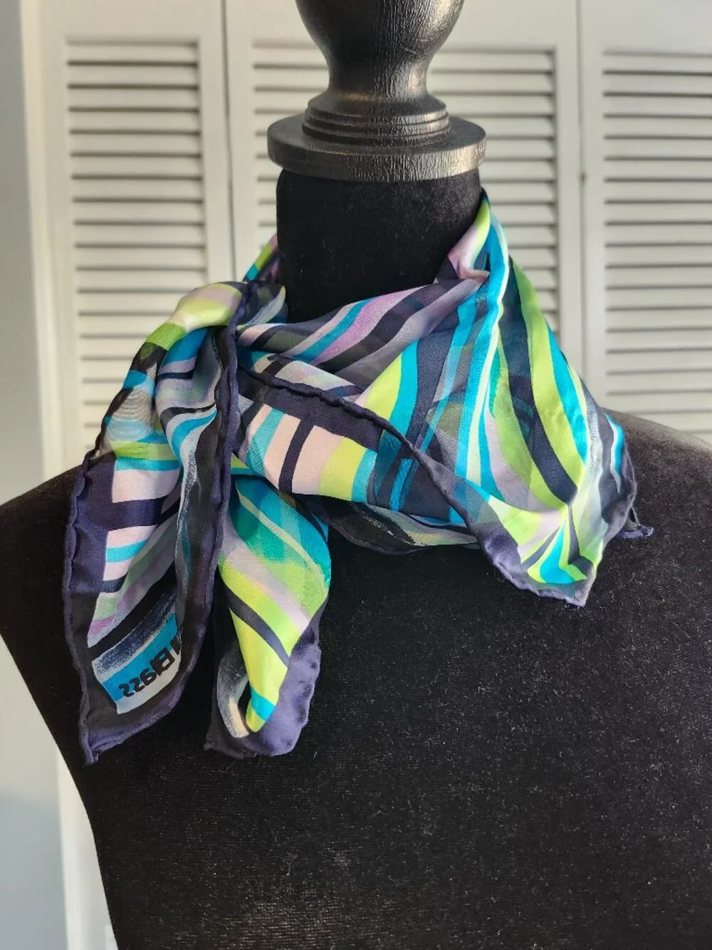 🚨 Vintage Bill Blass Scarf 20x20 Striped Chiffon Sheer Lightweight Retro Pastel